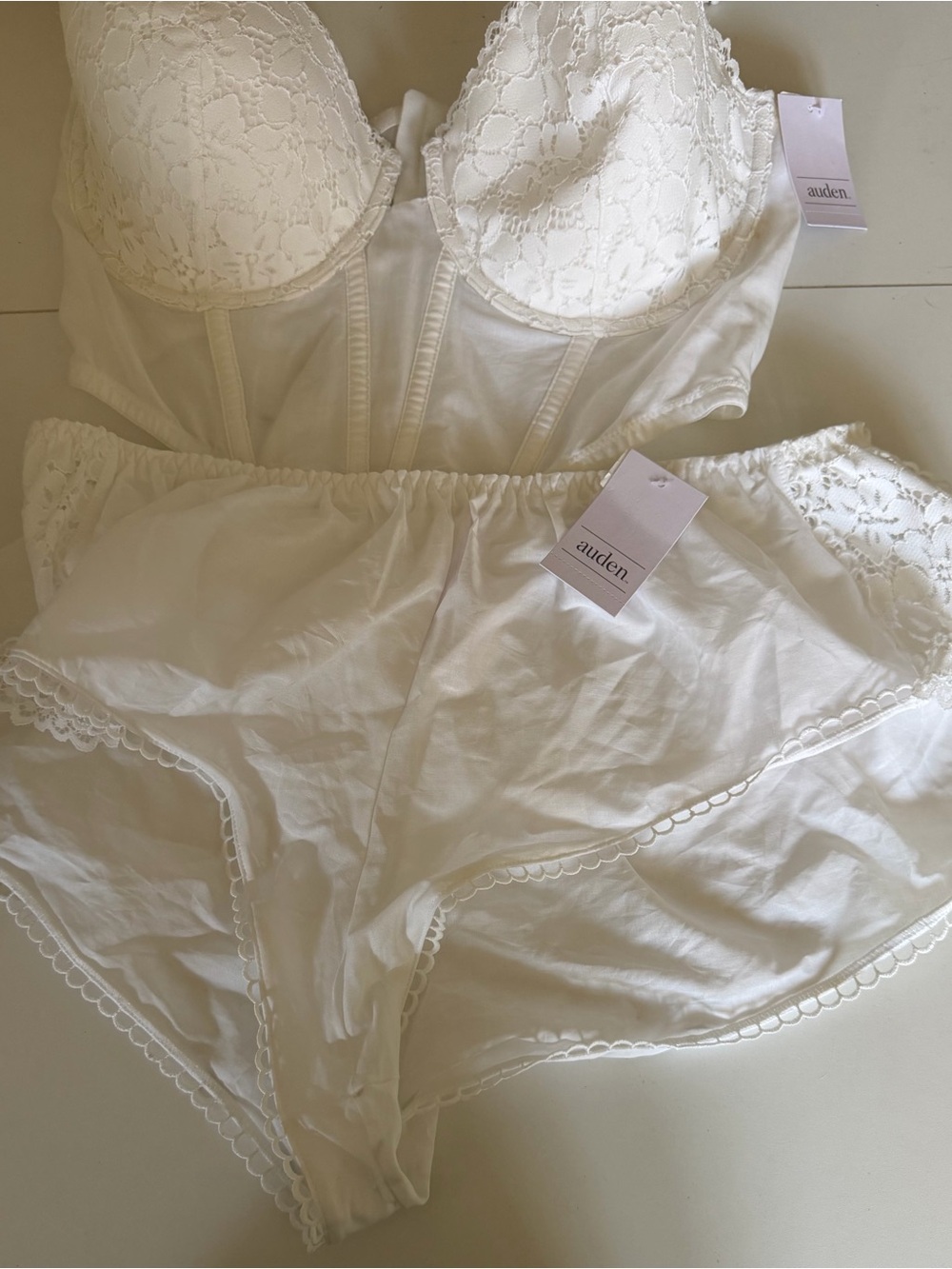 Auden White Lace Bustier with Matching High-Rise Briefs